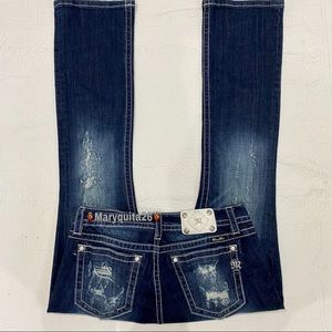 MissMe” signature Slim Boot Distressed Jeans Size 32